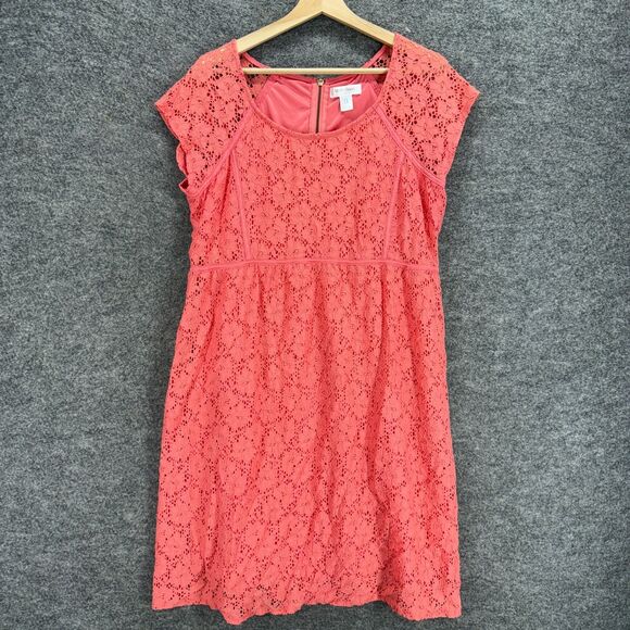 Motherhood Maternity Dress Wommen L Large Pink Floral Crochet Shift Short Zipper - Picture 1 of 7